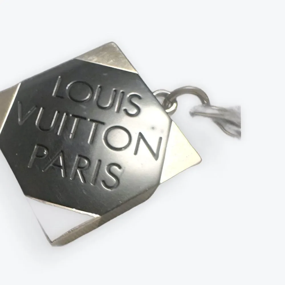 Auth Louis Vuitton Black Resin Silver Bag Charm Keyring Damier Print LV Brand